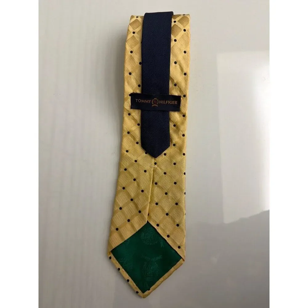 Tommy Hilfiger Yellow Blue Polka Dot Silk Men’s Necktie